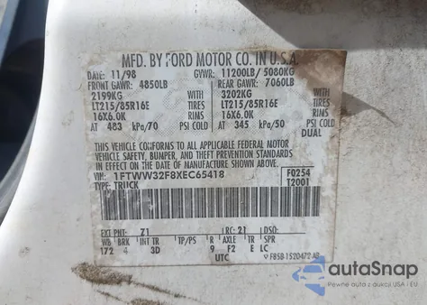 1999 Ford F-350 из США, поврежденный, VIN 1FTWW32F8XEC65418